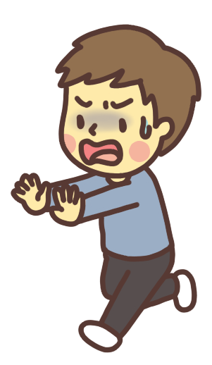 冷や汗をかいて慌てて駆け寄る父親のイラスト