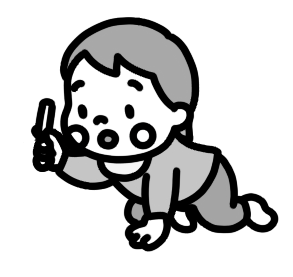 タバコを誤飲しそうになる赤ちゃんのイラスト 白黒