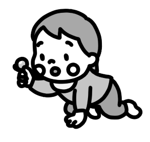 部屋に落ちている物を誤飲しそうになる赤ちゃんのイラスト