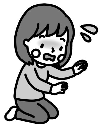 慌てる母親のイラスト 白黒