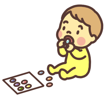 シールを口に入れる乳幼児（赤ちゃん）のイラスト