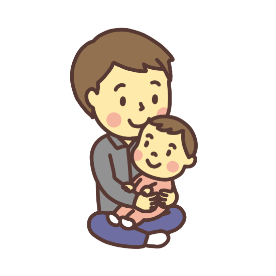 膝の上で赤ちゃんを抱っこする父親のイラスト