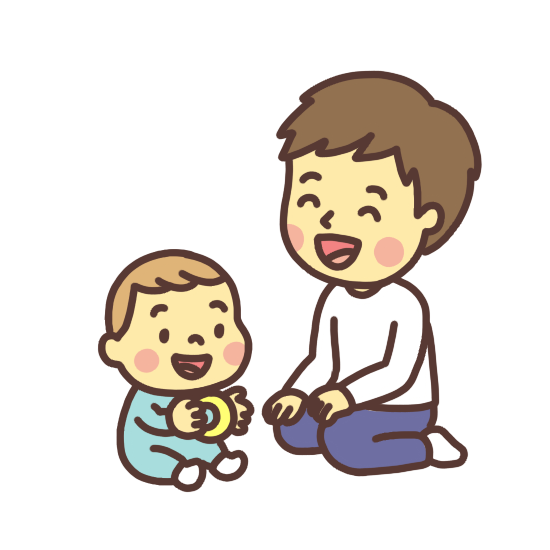 赤ちゃんを見守る父親のイラスト