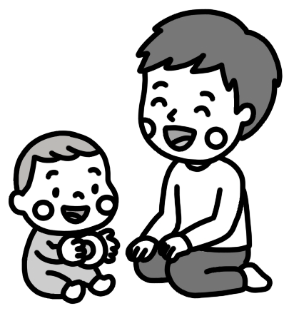 赤ちゃんを見守る父親のイラスト 白黒