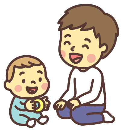 赤ちゃんを見守る父親のイラスト