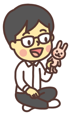 うさぎのぬいぐるみを手に持つ父親のイラスト