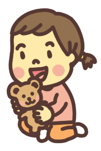 くまのぬいぐるみを抱っこする幼児のイラスト
