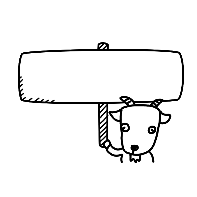 無地の看板を持っているヤギのイラスト イラストバンク 白黒ヤギ支店