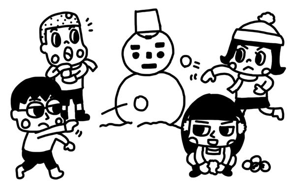 雪合戦をして遊ぶ子どものイラスト 白黒イラストのフリー素材集 イラストバンク モノクロ支店