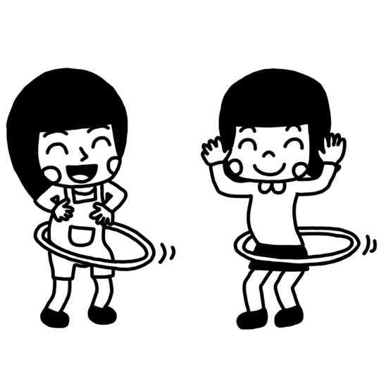 フラフープで遊ぶ二人の子どものイラスト イラストバンク 白黒ヤギ支店