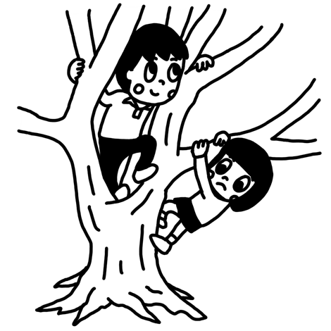 木登りをして遊ぶ子どものイラスト