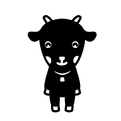 笑顔の黒ヤギのモノクロイラスト