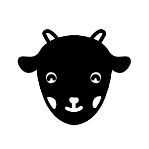 笑顔の黒ヤギのモノクロアイコンイラスト