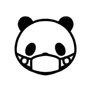マスクをするパンダのモノクロアイコンイラスト