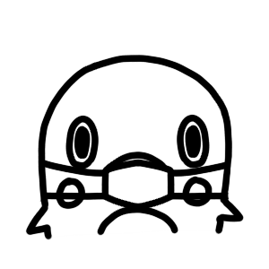 マスクをするペンギンのモノクロアイコンイラスト