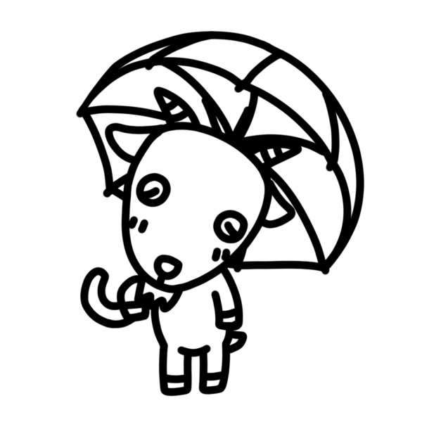 傘をさすヤギのモノクロイラスト